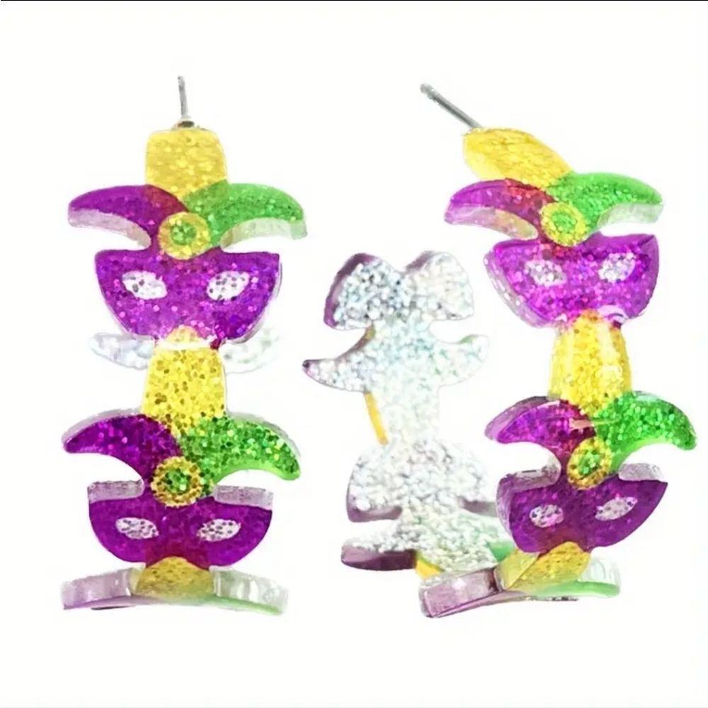 Mardi Gras mask hoop Earrings purple, green, and gold lightweight earrings | New